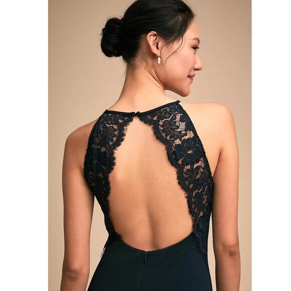 New Anthropologie BHLDN Foundry Dress HALTER-NECK $260 SIZE 10 Navy Lace Detail - Picture 2 of 6